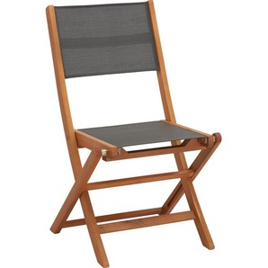 Ambia Garden Gartenklappstuhl, Braun, Grau, Holz, Textil, Eukalyptusholz, massiv, X-Form, 50x90x58 cm, klappbar, Gartenmöbel, Gartenstühle,
