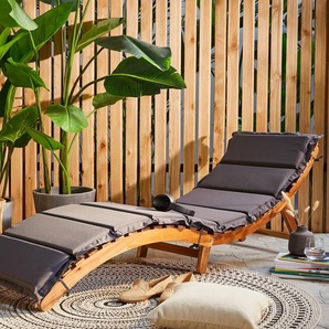 Ambia Garden Gartenliege, Akazie, Dunkelgrau, Holz, Textil, Akazie, massiv, Füllung: Schaumstoff, 168x55x54 cm, klappbar, Gartenmöbel, Gartenliegen
