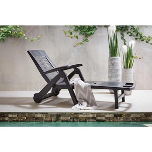 Ambia Garden Gartenliege, Anthrazit, Kunststoff, 195x101x72 cm, Made in Italy, Räder am Kopfende, klappbar, Rückenlehne verstellbar, Gartenmöbel,