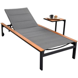 Ambia Garden Gartenliege , Graphit, Grau, Natur , Holz, Metall, Kunststoff , Akazie , massiv , 198x103x84 cm , Räder am Kopfende, Rückenlehne verstellbar , Gartenmöbel, Gartenliegen