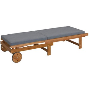 Ambia Garden Gartenliege, Grau, Akazie, Holz, Textil, Akazie, massiv, Füllung: Polyester, 186x32x70 cm, FSC 100%, Auflage, wetterfest, Rückenlehne