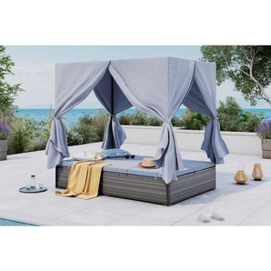 Ambia Garden Gartenliege, Grau, Metall, Kunststoff, Textil, Füllung: Polyester, 135x180x197 cm, wetterfest, Gartenmöbel, Gartenliegen