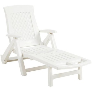 Ambia Garden Gartenliege, Weiß, Kunststoff, 72x101x195 cm, Made in Italy, Räder am Kopfende, klappbar, Rückenlehne verstellbar, Gartenmöbel,