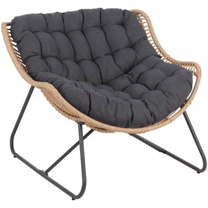 Ambia Garden Gartensessel, Anthrazit, Dunkelgrau, Hellbraun, Metall, Kunststoff, Textil, Kufe, 97x83.5x110.5 cm, wetterfest, Gartenmöbel,