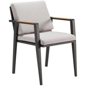 Ambia Garden Gartensessel, Anthrazit, Hellgrau, Holz, Metall, Textil, Teakholz, vollmassiv, konisch, 56x80x63 cm, Gartenmöbel, Gartenstühle,