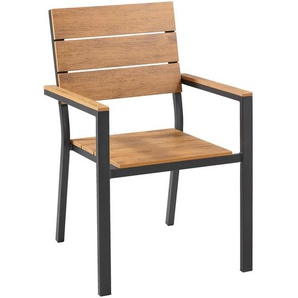 Ambia Garden Gartensessel, Anthrazit, Natur, Metall, Kunststoff, eckig, 56x87x61 cm, stapelbar, wetterfest, Gartenmöbel, Gartenstühle, Gartenstühle