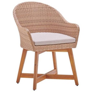 Ambia Garden Gartensessel, Hellbraun, Holz, Metall, Kunststoff, Textil, Akazie, Hartholz, 62x86x64 cm, inklusive Armlehnen, Gartenmöbel, Gartenstühle,