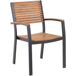 Ambia Garden Gartensessel, Schwarz, Teak, Holz, Metall, Akazie, Hartholz, eckig, 59.5x88x58 cm, stapelbar, Gartenmöbel, Gartenstühle, Gartenstühle