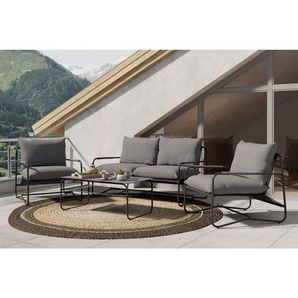 Ambia Garden Gartenset, Anthrazit, Grau, Metall, Glas, Textil, Füllung: Schaumstoff, Polyester,Polyester, Balkonmöbel, Balkonmöbel-Sets