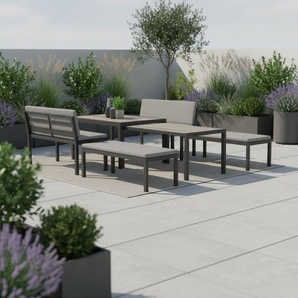 Ambia Garden Gartenset, Anthrazit, Hellgrau, Metall, Kunststoff, Textil, 5-teilig, Füllung: Schaumstoff,Polyester, Tisch ausziehbar, Gartenmöbel, Gartenmöbel-Sets