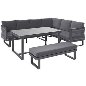 Ambia Garden Gartenset, Anthrazit, Metall, Kunststoff, Glas, Textil, 14-teilig, Füllung: Schaumstoff,Polyester, 240x190 cm, Balkonmöbel,