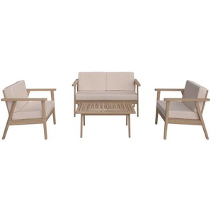 Ambia Garden Gartenset, Beige, Teak, Holz, Textil, Akazie, massiv, Füllung: Komfortschaum,Komfortschaum, 130x72x90 cm, Balkonmöbel, Balkonmöbel-Sets