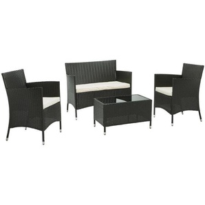 Ambia Garden Gartenset, Creme, Schwarz, Metall, Kunststoff, Glas, Textil, 7-teilig, Füllung: Schaumstoff, Tisch mit Glasplatte, Gartenmöbel,