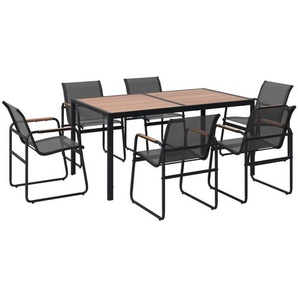 Ambia Garden Gartenset, Grau, Natur, Dunkelgrau, Metall, Kunststoff, Textil, 7-teilig, 59.5x160x50 cm, Balkonmöbel, Balkonmöbel-Sets