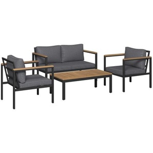 Ambia Garden Gartenset, Grau, Schwarz, Akazie, Holz, Metall, Textil, 4-teilig, Akazie, massiv, Füllung: Komfortschaum,Baumwolle (recycelt), Fsc, geeignet für Balkon, Gartenmöbel, Gartenmöbel-Sets