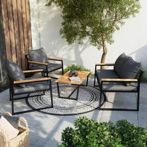 Ambia Garden Gartenset, Grau, Schwarz, Akazie, Holz, Metall, Textil, Akazie, Hartholz, Füllung: Schaumstoff,Baumwolle (recycelt), 262x134x69 cm,