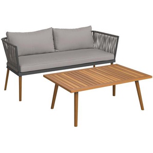 Ambia Garden Gartenset, Grau, Schwarz, Akazie, Holz, Metall, Textil, Akazie, massiv, 110x161.7x40 cm, FSC 100%, Balkonmöbel, Balkonmöbel-Sets