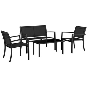 Ambia Garden Gartenset, Grau, Schwarz, Metall, Glas, Textil, 4-teilig, Tisch mit Glasplatte, Gartenmöbel, Gartenmöbel-Sets