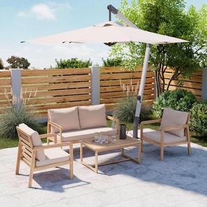 Ambia Garden Gartenset, Hellgrau, Teak, Holz, Textil, Akazie, Hartholz, Füllung: Komfortschaum,Komfortschaum, 85x116x60 cm, Balkonmöbel, Balkonmöbel-Sets