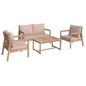 Ambia Garden Gartenset, Hellgrau, Teak, Holz, Textil, Akazie, Hartholz, Füllung: Komfortschaum,Komfortschaum, 85x116x60 cm, Balkonmöbel,