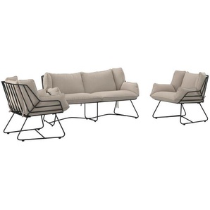 Ambia Garden Gartenset, Schwarz, Beige, Metall, Textil, 3-teilig, Füllung: Schaumstoff, 168x74x74 cm, Balkonmöbel, Balkonmöbel-Sets