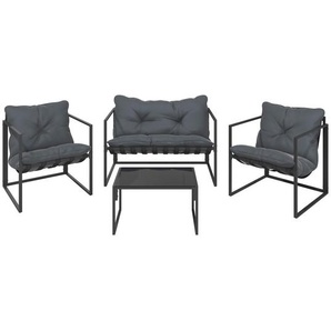 Ambia Garden Gartenset, Schwarz, Dunkelgrau, Metall, Glas, Textil, 4-teilig, Füllung: Polyester, Balkonmöbel, Balkonmöbel-Sets