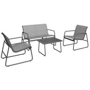 Ambia Garden Gartenset, Schwarz, Dunkelgrau, Metall, Glas, Textil, 4-teilig, Balkonmöbel, Balkonmöbel-Sets