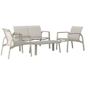 Ambia Garden Gartenset, Weiß, Beige, Metall, Textil, 4-teilig, 67x122x53 cm, Balkonmöbel, Balkonmöbel-Sets