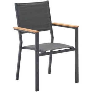 Ambia Garden Gartenstuhl, Anthrazit, Holz, Metall, Textil, Eukalyptusholz, massiv, eckig, 59x89.5x58 cm, Bsci, stapelbar, wetterbeständig, UV-beständig, Gartenmöbel, Gartenstühle