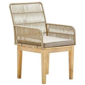 Ambia Garden Gartenstuhl, Hellgrau, Hellbraun, Teak, Textil, Holz, Kunststoff, Akazie, Hartholz, Füllung: Komfortschaum, Säule, 58x92x67 cm,