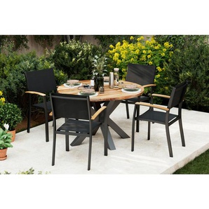 Ambia Garden Gartentisch, Akazie, Holz, Metall, Akazie, Schichtholz, rund, X-Form, 120x76x120 cm, FSC 100%, Gartenmöbel, Gartentische, Gartentische