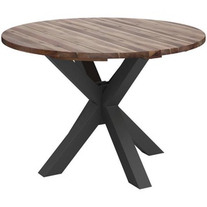 Ambia Garden Gartentisch, Akazie, Holz, Metall, Akazie, Schichtholz, rund, X-Form, 120x76x120 cm, FSC 100%, Gartenmöbel, Gartentische, Gartentische