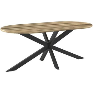 Ambia Garden Gartentisch, Akazie, Holz, Metall, Akazie, vollmassiv, oval, 200x76x100 cm, FSC 100%, wetterfest, Gartenmöbel, Gartentische, Gartentische