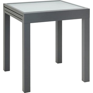 Ambia Garden Gartentisch, Anthrazit, Metall, Glas, quadratisch, eckig, 70x75x70-140 cm, ausziehbar, Gartenmöbel, Gartentische, Gartentische ausziehbar