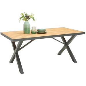 Ambia Garden Gartentisch, Anthrazit, Natur, Holz, Metall, Eukalyptusholz, massiv, rechteckig, X-Form, 180x91 cm, Gartenmöbel, Gartentische,