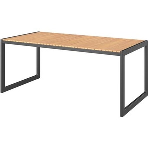 Ambia Garden Gartentisch, Natur, Schwarz, Holz, Metall, Akazie, vollmassiv, rechteckig, 180x90x75 cm, Gartenmöbel, Gartentische, Gartentische