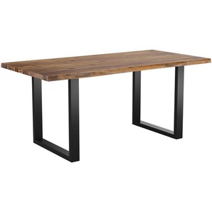 Ambia Garden Gartentisch, Schwarz, Akazie, Holz, Metall, Akazie, massiv, Freiform, U-Form, 90x76x180 cm, Fsc, Gartenmöbel, Gartentische, Gartentische