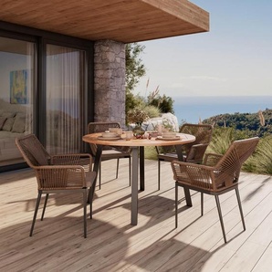 Ambia Garden Gartentisch, Schwarz, Teak, Holz, Metall, Eukalyptusholz, massiv, rund, eckig, 130x75x130 cm, Bsci, FSC 100%, Holzmöbel, Holztische, Gartentische Holz