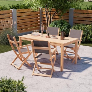 Ambia Garden Gartentisch, Teak, Holz, Akazie, vollmassiv, rechteckig, Säule, 80x75x140 cm, Gartenmöbel, Gartentische, Gartentische