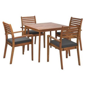 Ambia Garden Gartentischgruppe, Anthrazit, Teak, Holz, Textil, Akazie, Hartholz, Füllung: Komfortschaum, Säule, 90x65x75 cm, Gartenmöbel,