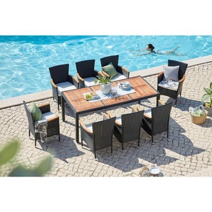 Ambia Garden Gartentischgruppe, Creme, Schwarz, Akazie, Holz, Metall, Kunststoff, Textil, Akazie, Hartholz, rechteckig, rund, Gartenmöbel, Gartenmöbel-Sets