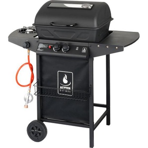 Ambia Garden Gasgrill, Schwarz, Metall, 53x100x98 cm, Deckel mit Sichtfenster, Lavasteine, Seitenablage, Temperaturanzeige, Rädern, Sideburner,