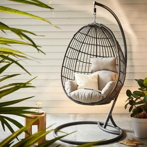 Ambia Garden Hängesessel, Grau, Metall, Kunststoff, Textil, Füllung: Polyester, 105x198x124 cm, wetterbeständig, UV-beständig, regenabweisend, Gartenmöbel, Hängesessel