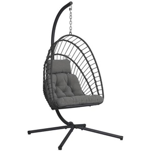 Ambia Garden Hängesessel, Grau, Metall, Textil, Füllung: Polyester, 126x195x104 cm, UV-beständig, Rückenlehne umklappbar, Gartenmöbel, Hängesessel