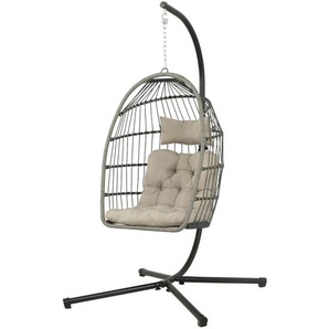 Ambia Garden Hängesessel, Grau, Schwarz, Metall, Kunststoff, Textil, Füllung: Polyester, 100x198x100 cm, regenabweisend, Gartenmöbel, Hängesessel