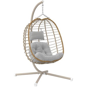Ambia Garden Hängesessel, Natur, Hellgrau, Beige, Metall, Kunststoff, Textil, Füllung: Polyester, 100x186x111 cm, Gartenmöbel, Hängesessel