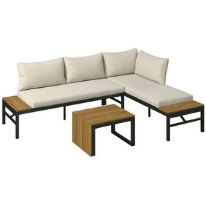 Ambia Garden Loungegarnitur, Akazie, Holz, Metall, Textil, Akazie, vollmassiv, Füllung: Faserbällchen, Polypropylen,Faserbällchen, einzeln stellbar, 216x150 cm, Loungemöbel, Loungemöbel-Sets