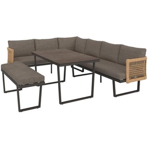 Ambia Garden Loungegarnitur, Natur, Braun, Anthrazit, Textil, Glas, Kunststoff, Metall, 4-teilig, Füllung: Schaumstoff,Polyester, L-Form, 256x198 cm, Loungemöbel, Loungemöbel-Sets