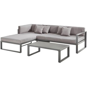 Ambia Garden Loungegarnitur, Anthrazit, Grau, Metall, Textil, Füllung: Schaumstoff,Komfortschaum,Komfortschaum, Ottomane links, L-Form, 248x180 cm,