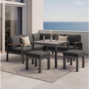 Ambia Garden Loungegarnitur, Anthrazit, Schwarz, Keramik, 4-teilig, Füllung: Schaumstoff,Polyester, 193 cm, Loungemöbel, Gartenlounge-Sets